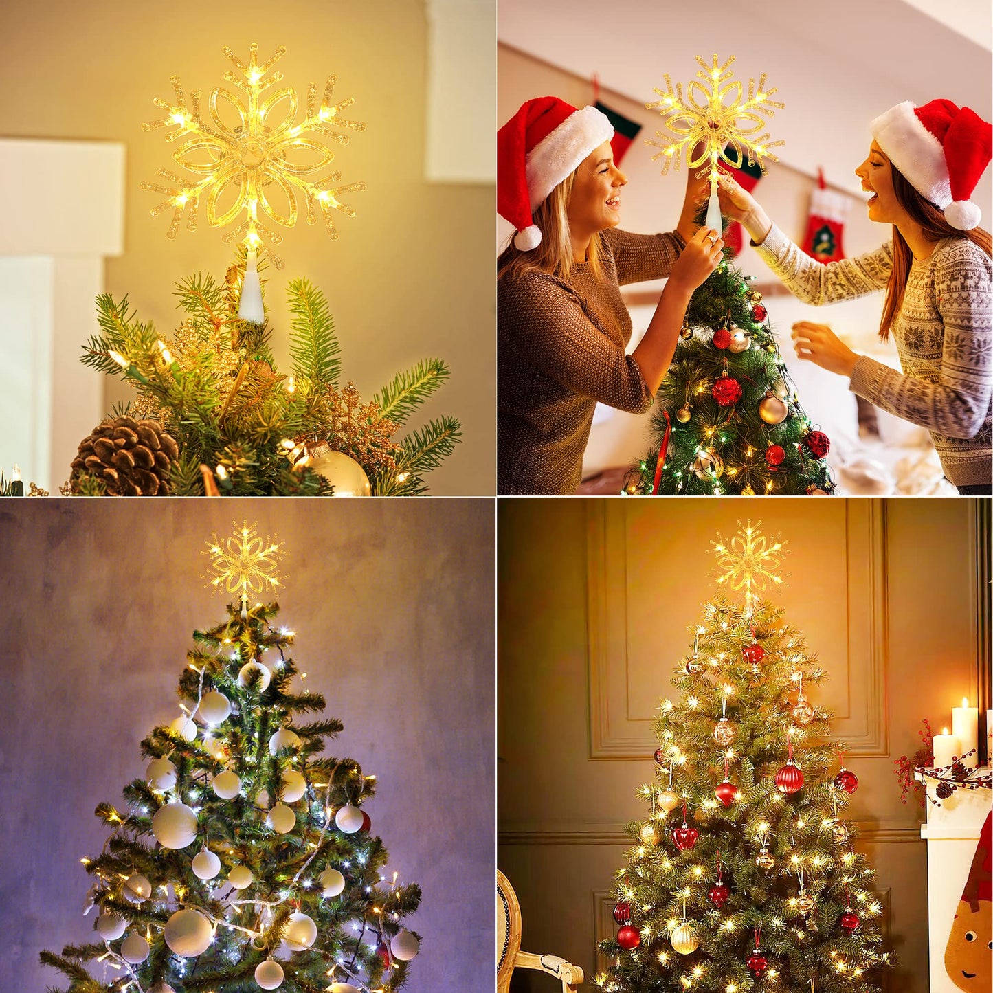 Brizled Snowflake Christmas Tree Topper, 9.5" Christmas Tree Star with 10 Warm White Lights, 120V UL Certified Xmas Star Treetop Clear Xmas Ornaments for Holiday Party Home Decor