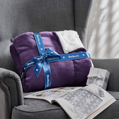 Bedsure GentleSoft Sherpa Fleece Blankets Queen Size for Bed - Thick and Warm Throw for Women, Soft Fuzzy Plush Queen Blanket for Winter, Purple, 90x90 Inches