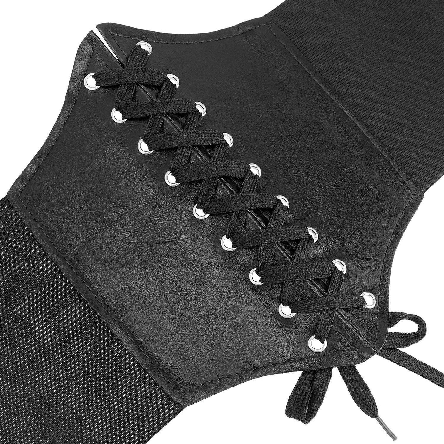 Glamorstar Corset Belt for Women Lace-up Leather Elastic Belts for Dresses Wide Tied Waspie Cincher Belts 85cm Black