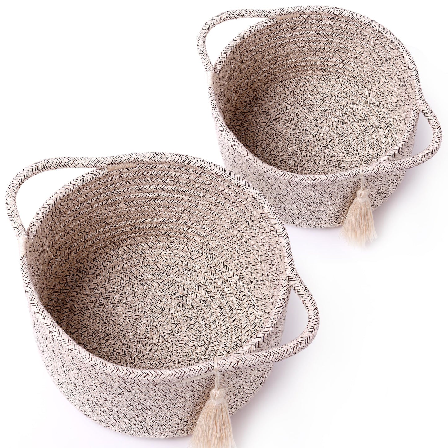 SweetMemo Small Gift Basket Empty Set of 2 - Little Cute Woven Rope Organizer Bins for Baby Shower Gifting, Makeup, Bathroom, Desk, Decorative Vanity - Pre-Shaped, Brown