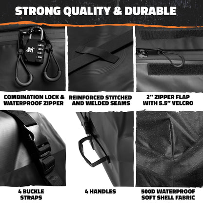 Mockins 25 Cu.Ft. Heavy Duty Car Roof Bag 60"x43"x17" | Works with or Without Roof Rack | Great for Road Trip Vacations, Camping Adventures & More | Set Includes Roof Mat, Lock, Hooks & Straps