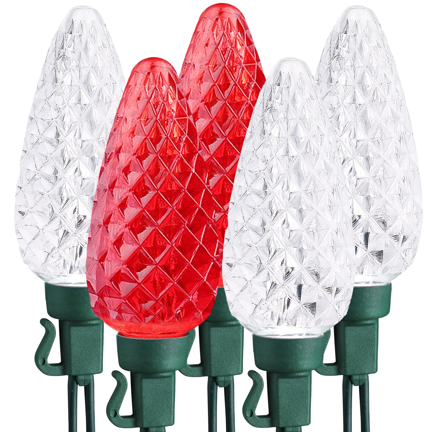ODEETRONIC C9 Christmas Lights - 33ft 50 LED Red & White Christmas Tree Lights Connectable, 120V UL Certified Plugin Indoor C9 String Light, Valentines Day String Light for Xmas Wedding Party Decor