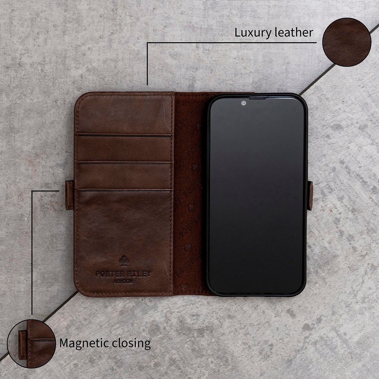 Porter Riley - Leather Case Compatible with Samsung Galaxy S26 Ultra. Premium Genuine Leather Stand Case/Wallet/Cover (Chocolate Brown)