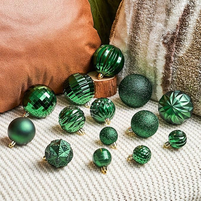 JORNOY Christmas Tree Ornaments Set, 47 Pack Assorted Shatterproof Hanging Balls Decorations, Plastic Bulbs Bulk with Lanyard for Home Holiday Party Decor, 3-Sizes (Dark Green)