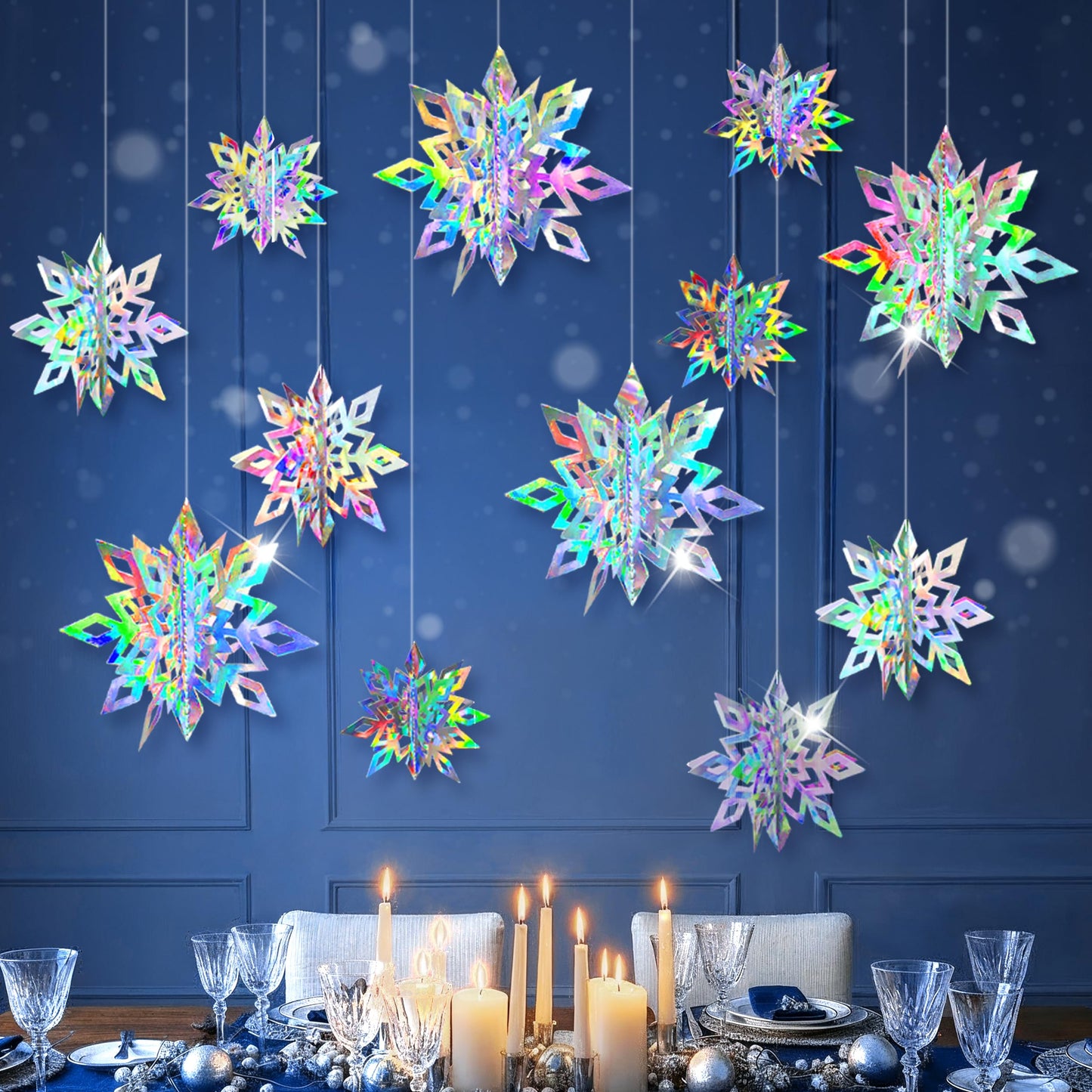 Cheerland Winter Wonderland Decorations Iridescent Snowflakes Garland Holographic 3D Snowflake Streamers for Winter Onederland Birthday Party Decoration Backdrop Office Janurary Party Indoor Supplies