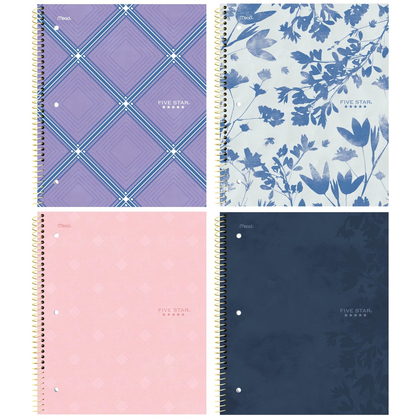 Five Star Spiral Notebook + Study App, 1 Subject, College Ruled Paper, 8-1/2" x 11", 80 Sheets, Styles, 4 Pack (850222F)