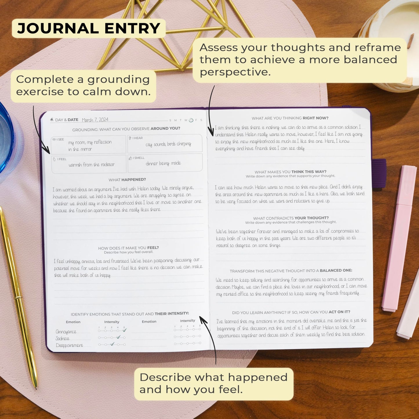 Clever Fox Mental Health & Anxiety Journal – Guided CBT Journal with Prompts for Self Help & Stress Relief – Mood & Emotion Tracker (Purple)