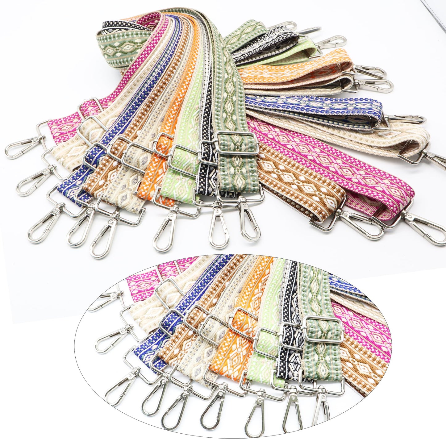 LEMEDE Purse Strap Adjustable Replacement Crossbody Bag Straps Retro Jacquard Embroidery Shoulder Straps for Shoulder Bag