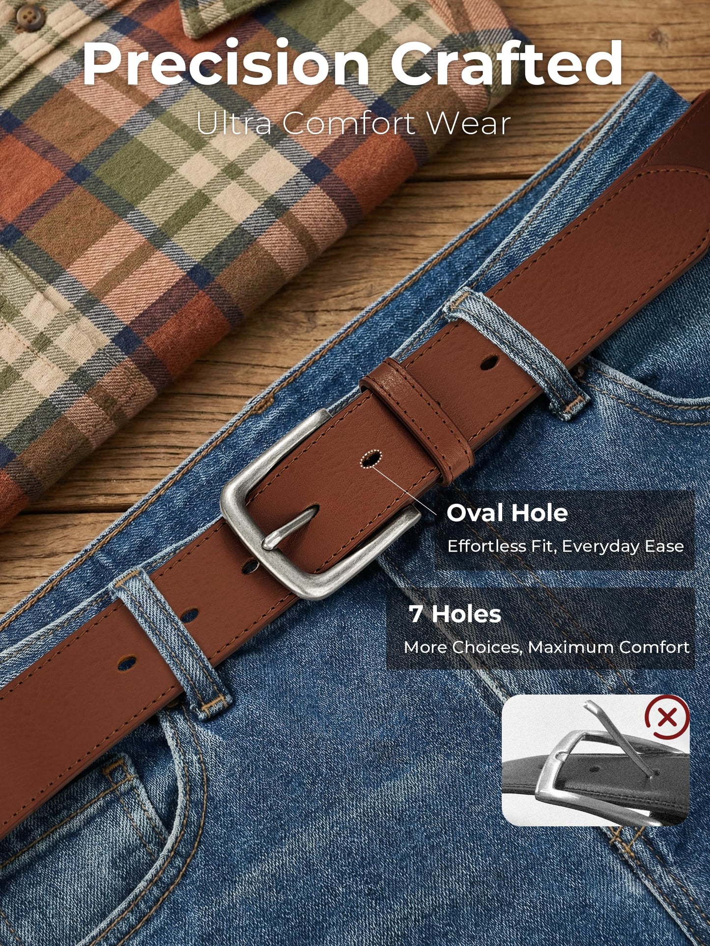 MILORDE Full Grain Leather Belt for Men, Work Belts for Men Heavy Duty, Daily Wear for Jeans Pants (Light Brown 208, 40)