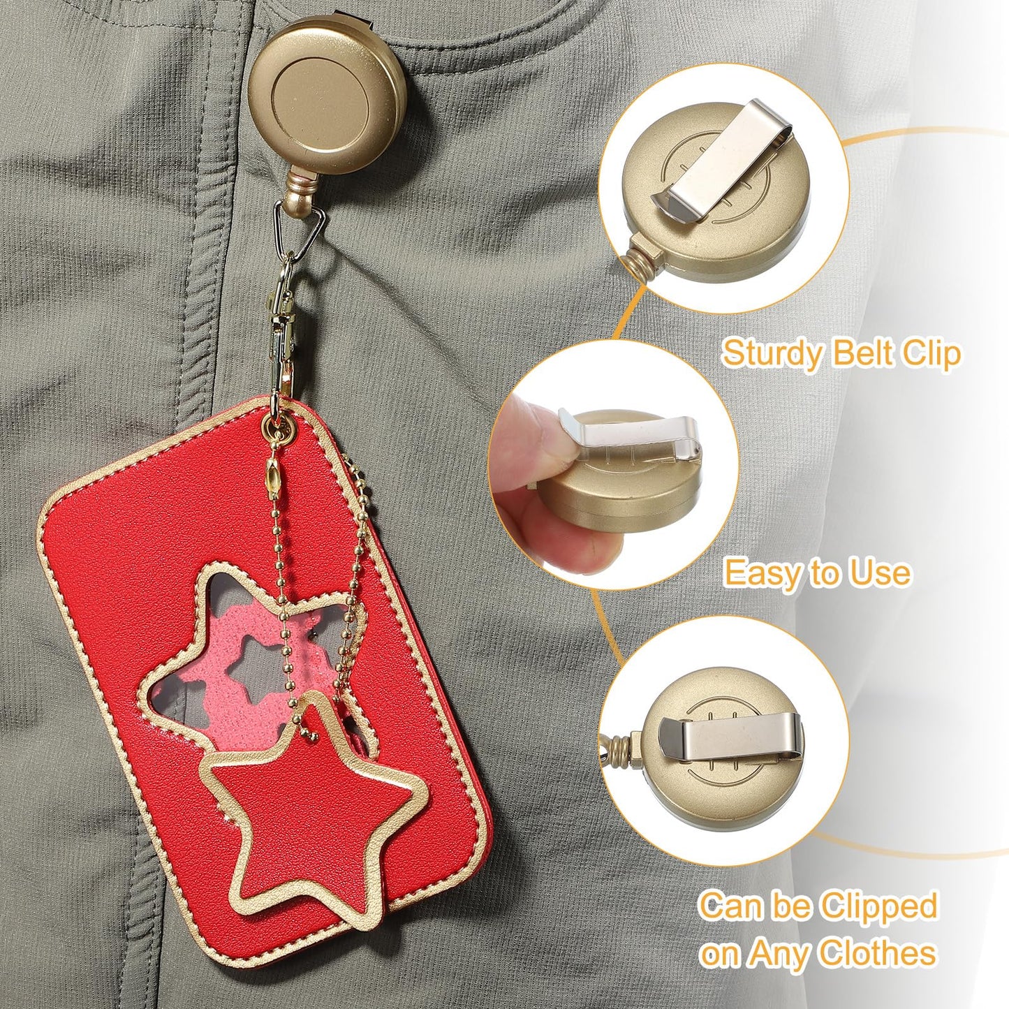 PATIKIL Retractable Badge Holders, 2 Pcs Cute Leather ID Holder with Badge Reels Keychain ID Card Clip Protector Cover for Women Work Office Business Trip, Pink/Red