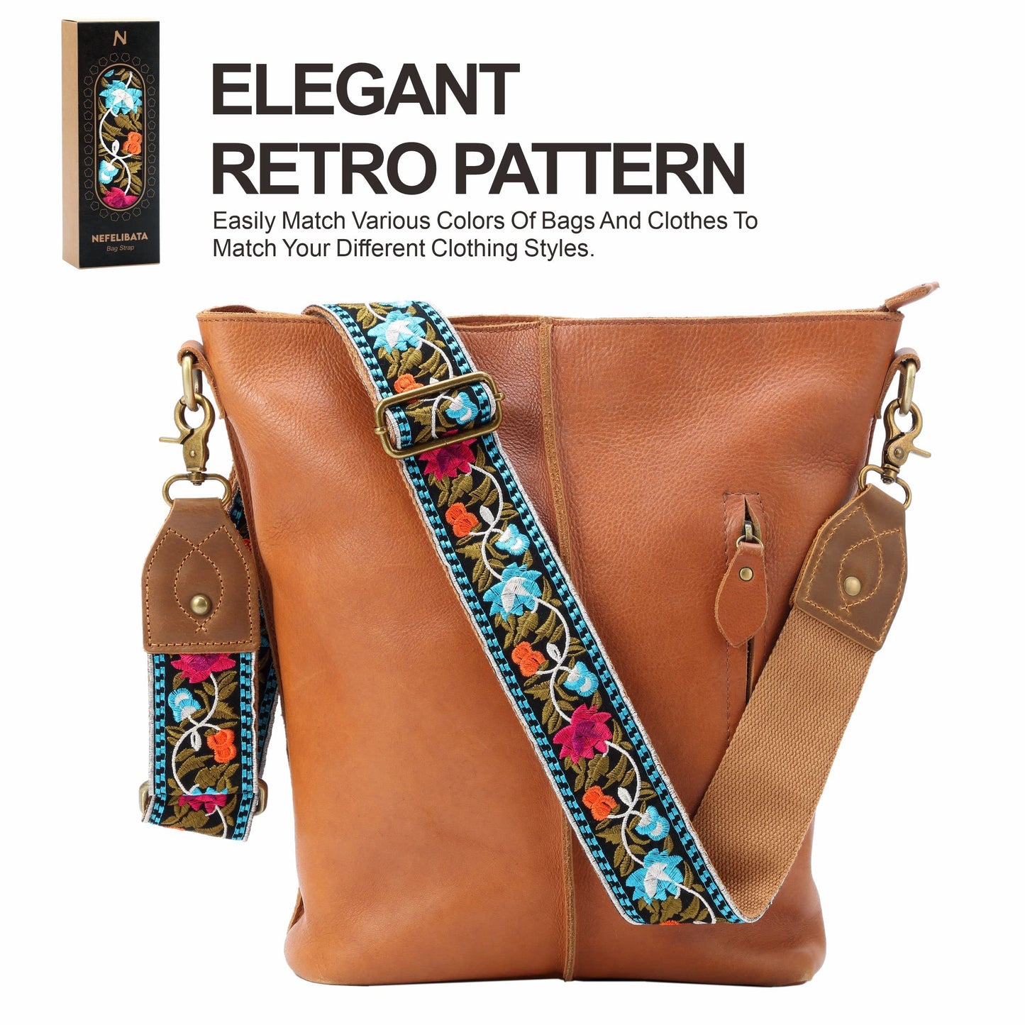 Purse Strap-2"Crazy Horse Leather Wide Shoulder Strap Adjustable Replacement,Retro Jacquard Embroidery Multi-pattern Crossbody Bag Straps for Handbag,Crossbody Bags,Shoulder Bags(Retro Floral)