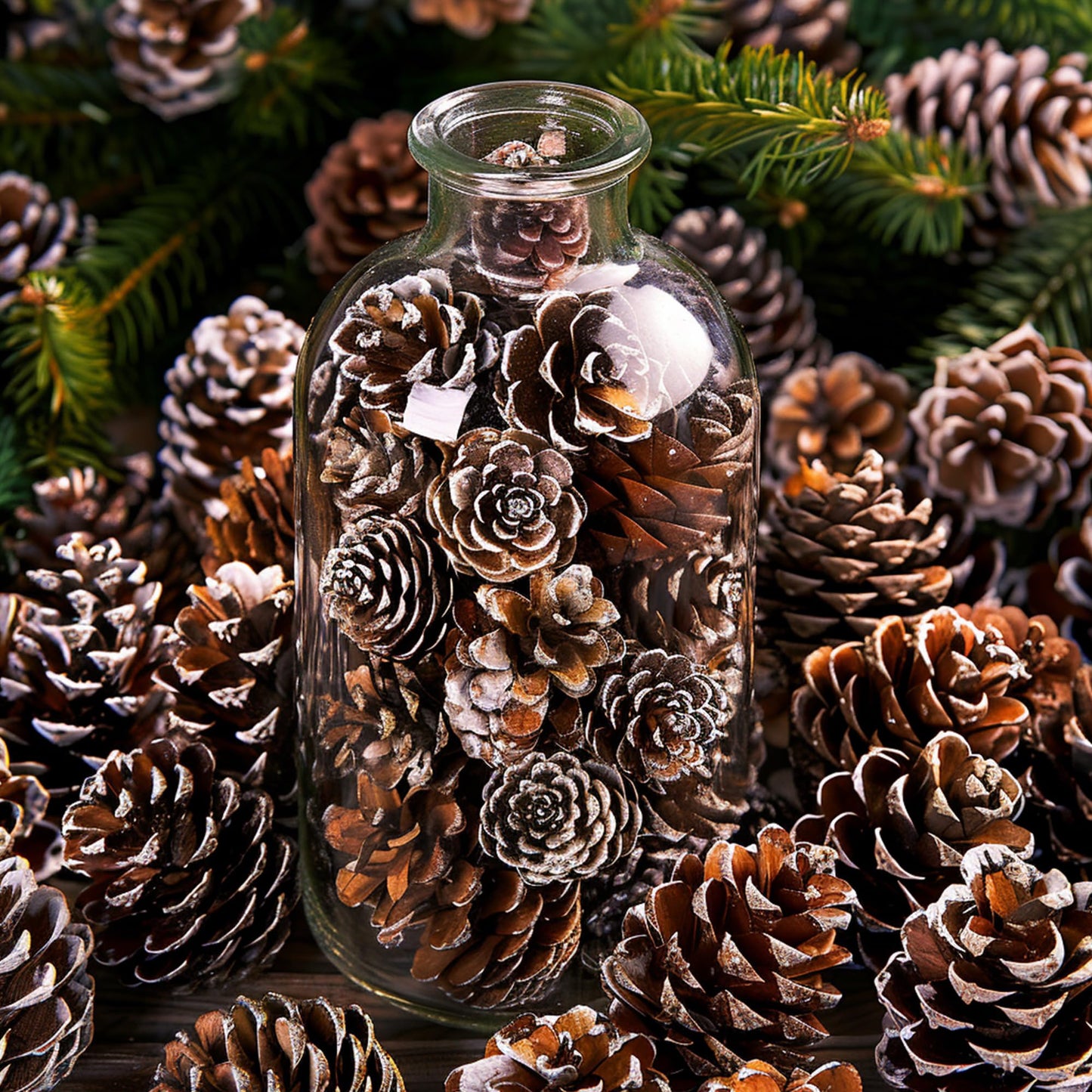 Deloky 150 Pcs Christmas Natural Mini Pine Cones- 1" Small Christmas Snow Pinecones Ornaments- Thanksgiving Mini Snow Pinecones for DIY Crafts Vase Fillers Fall Winter Home Christmas Tree Decor