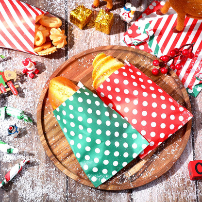 Sweetude 400 Pcs Bulk Christmas Cookie Bags 5 x 7 Inch Small Flat Paper Treat Bags Red Green Dots Stripes Sandwich Candy Buffet Bags for Xmas Holiday Party Favors