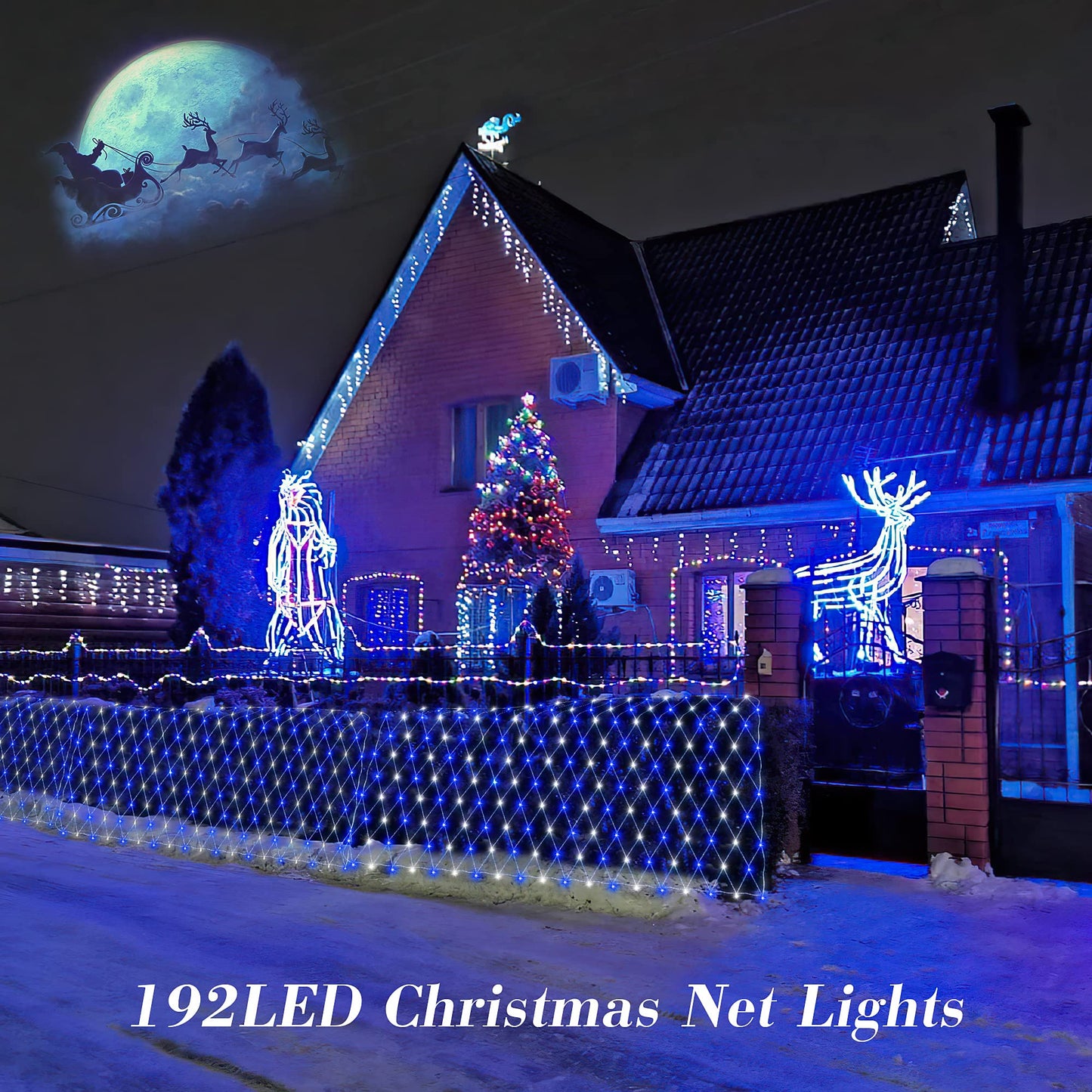 HEYFUNi 192 LED Net Lights Outdoor Mesh Lights,8 Modes Net Light for Bushes Plug in, Waterproof Christmas Net String Light for Bushes Ceiling Wedding Indoor Outdoor(9.8ft x 6.6ft,Blue White)