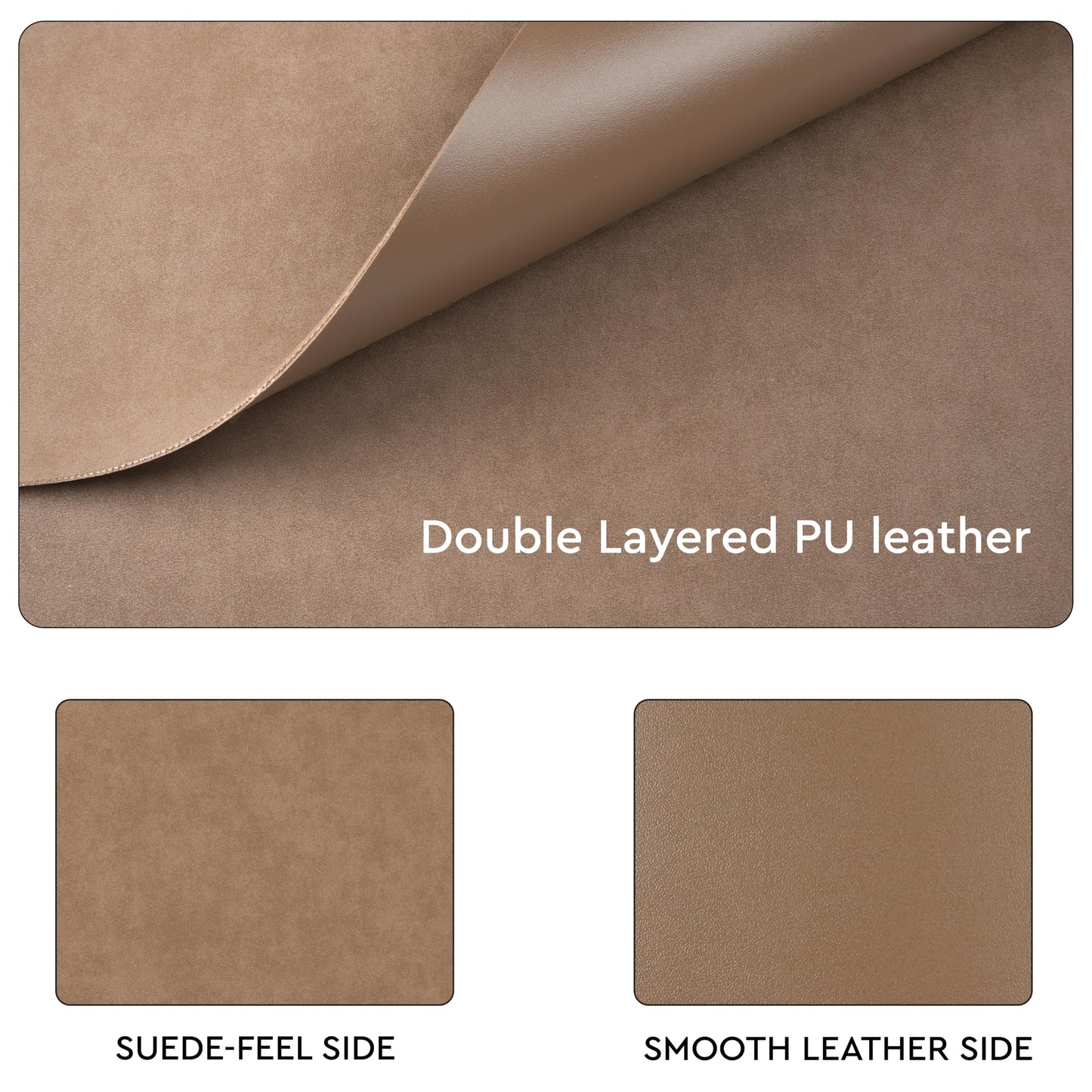 Encasa XO Dual Sided Leather Taupe Table Runner with Suede Top | Heat & Water Resistant, Non-Slip, Wipeable & Durable Dining & Kitchen Table Decor | 12"x33"