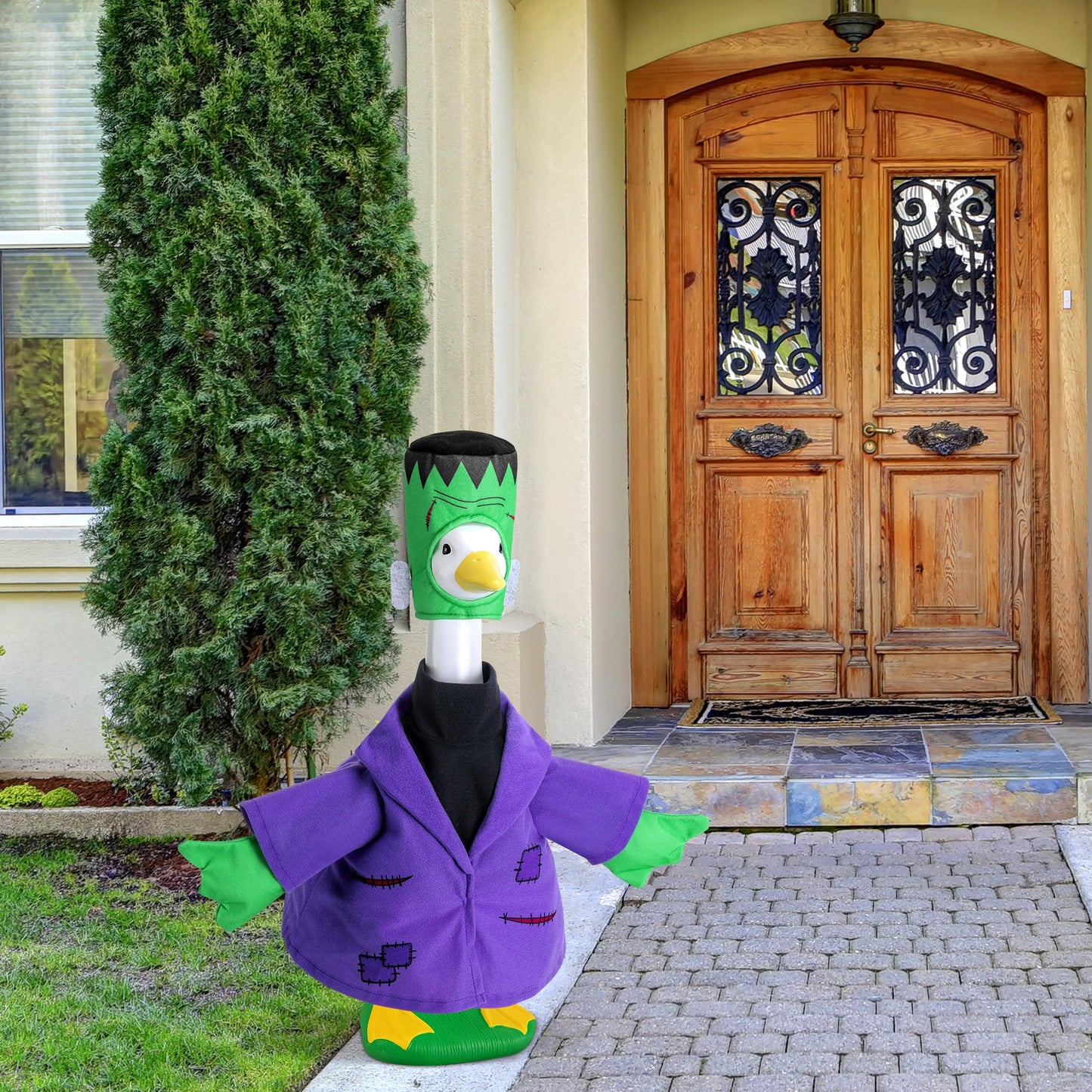 Watayo 2 Pcs/Set Halloween Monster Goose Outfits, Porch Goose Statue Monsters Costume, Purple Lawn Goose Monster Clothes with Hat for 23" Statue Halloween Fall Outdoor Patio Garden Yard Decor
