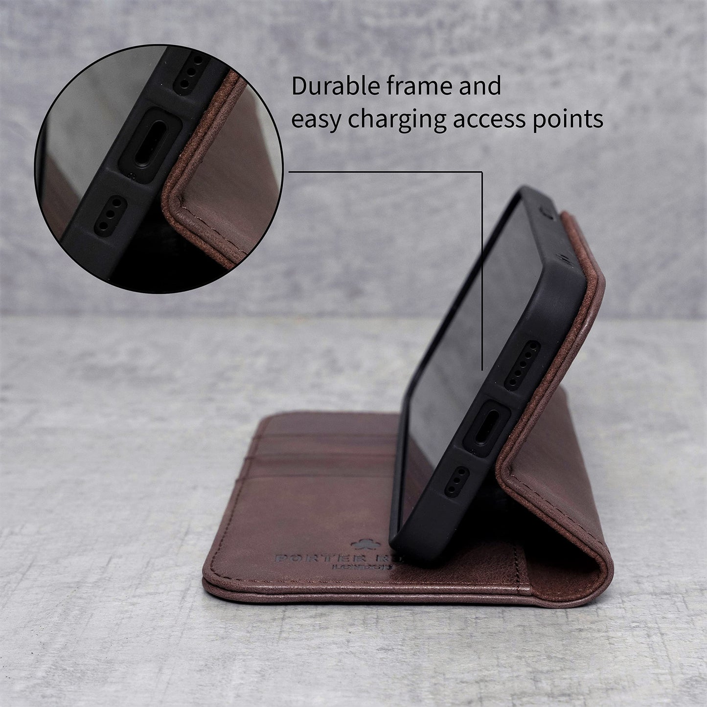 Porter Riley - Leather Case for Samsung Galaxy S21. Premium Genuine Leather Stand Case/Wallet/Cover (Chocolate Brown)