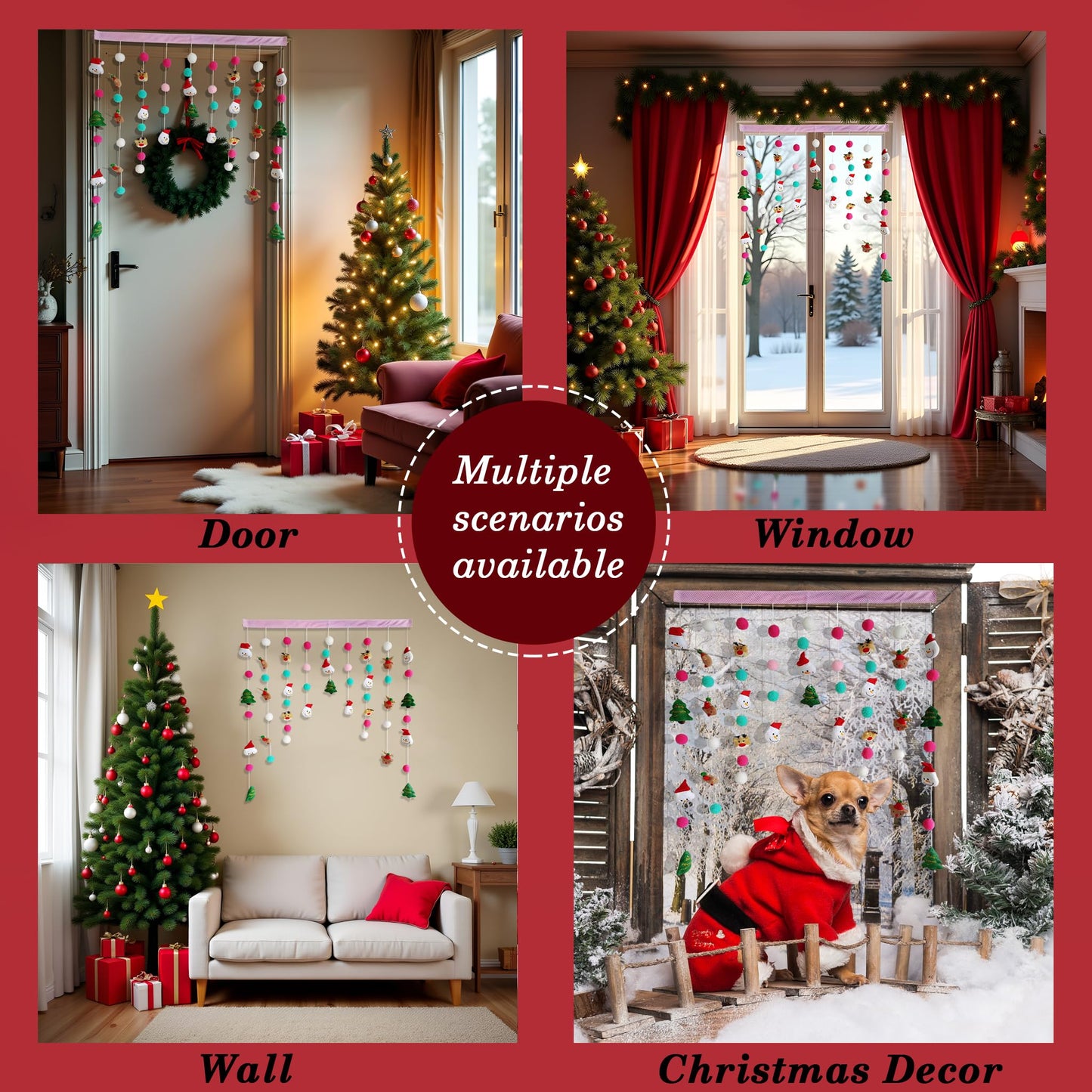 Kynthyre Cute Plush Christmas Curtain for Door Window Wall 34" W x 36" L Self-Adhesive Curtain for Living Room and Bedroom Decor