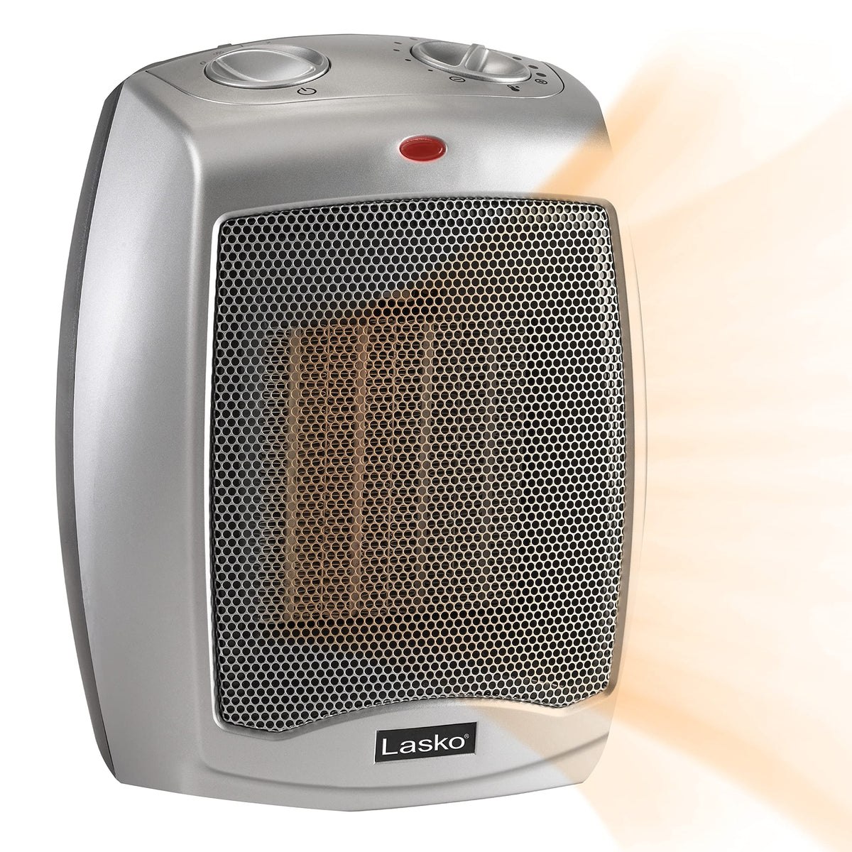 Lasko Desktop Electric Ceramic Space Heater with Adjustable Thermostat, 2 Heat Settings and Fan Only Mode, 9.2 Inches, Silver, 754200