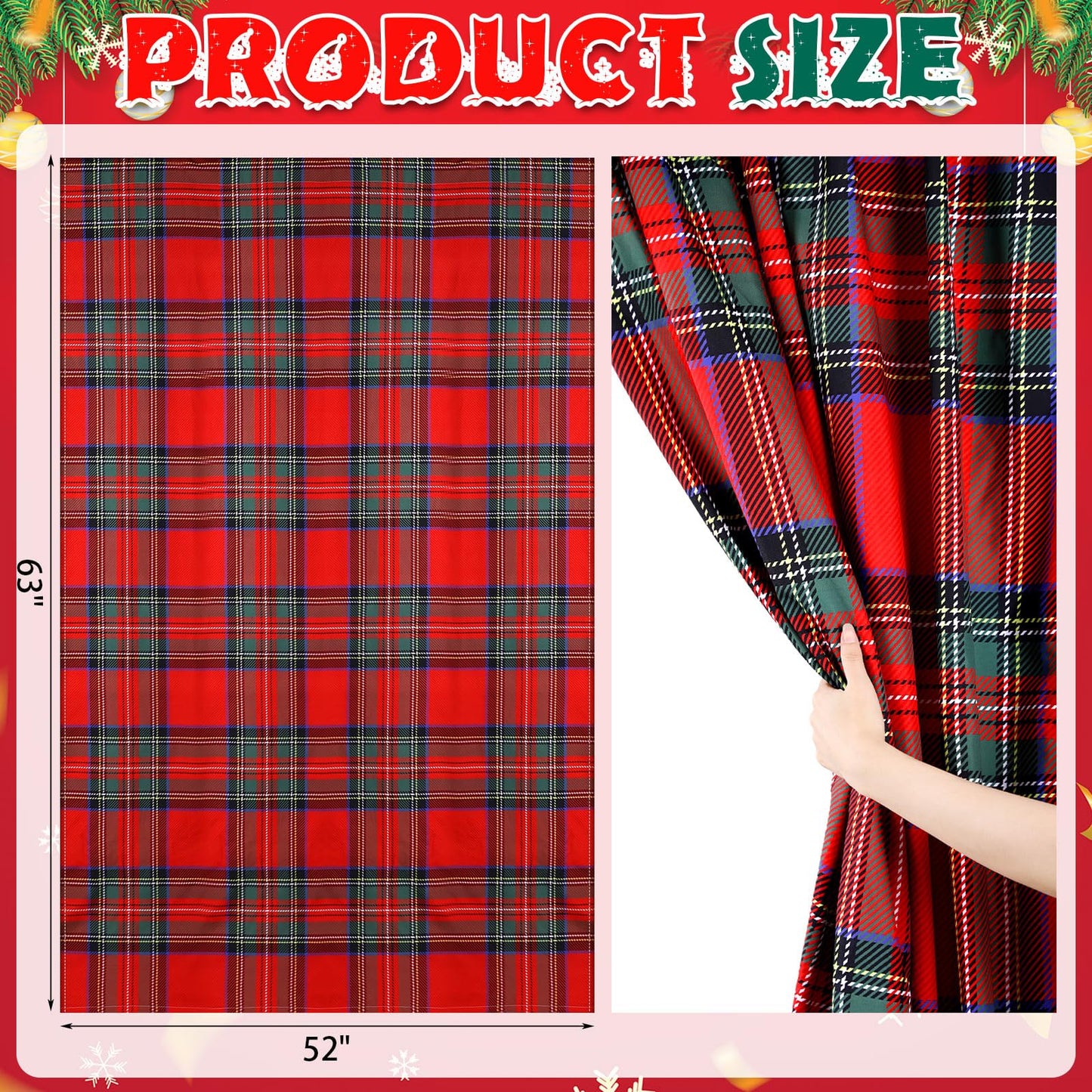 Fanfanwin Red Plaid Curtains 52" w x 63" L Red and Black Green Buffalo Tartan Plaid Curtain Farmhouse Xmas Window Drapes for Living Room Bathroom Home Decoration