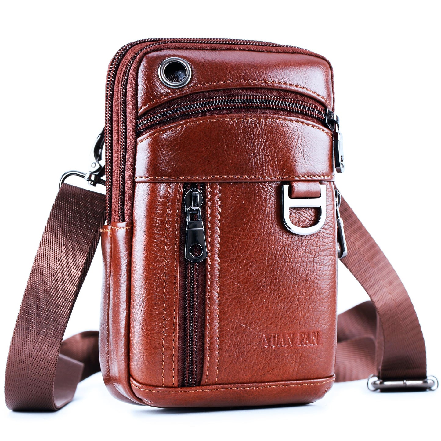 Leather Cell Phone Wallet Shoulder Holster,Hip Bum Pack Pouch Belt Pouch Bolso para Hombre Crossbody Bag for Men with Card Slots Compatible with iPhone (Brown)