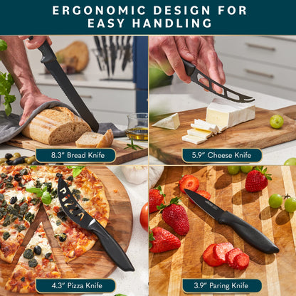 Home Hero Kitchen Knife Set with Sharpener - High Carbon Stainless Steel Knife Block Set with Ergonomic Handles (20 Pcs - Acrylic Black)