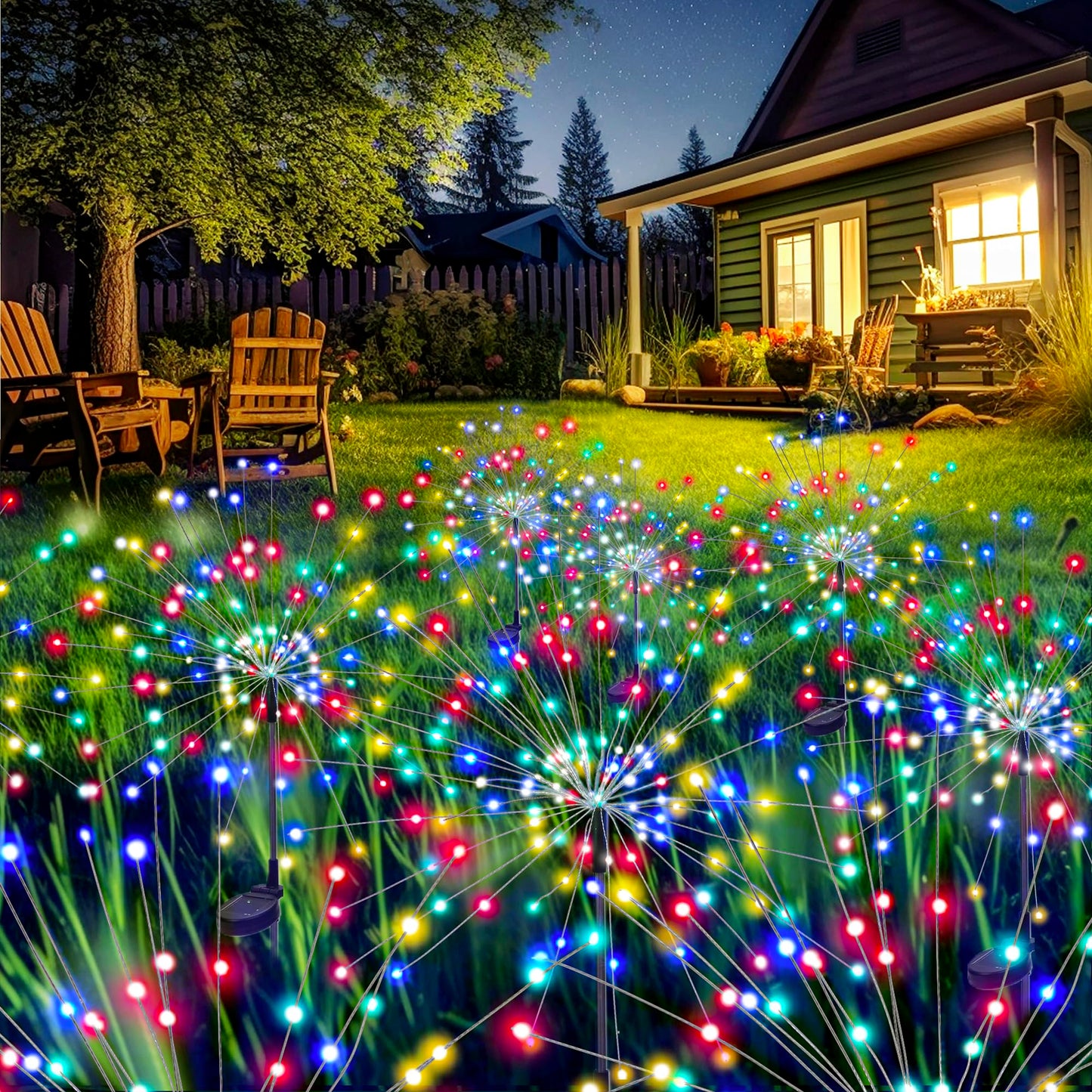 GIGALUMI Garden Decor Outdoor Lights 120LED 8Pack, Solar Garden Lights Outside Fairy Firework Decorative,Solar Powered for Yard Pathway Flowerbed Planter Balcony Patio 4th of July Decor (Multicolar