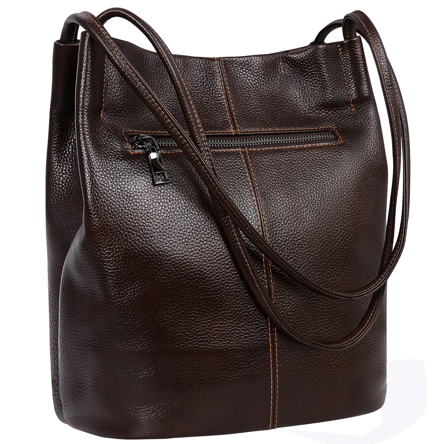 Iswee Bucket Bag for Women Genuine Leather Shoulder Bag Coffee Brown Large Hobo Purse for 2025 Fashion Designer Purse with Magnetic Snap Closure (Coffee-Lichee)