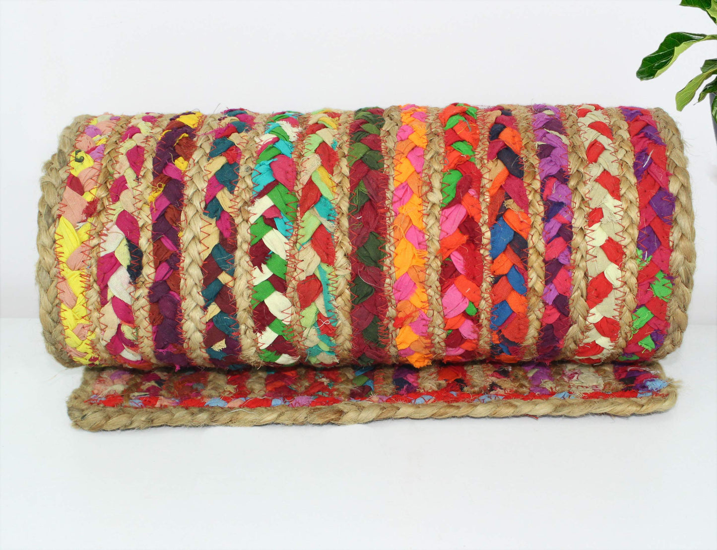 COTTON CRAFT Jute Chindi Table Runner - Braided Handwoven Reversible Tablerunner - Summer Fall Harvest Holiday Festive Party Boho Rustic Farmhouse Dining Kitchen Tabletop - 13 x 72 inch - Multicolor