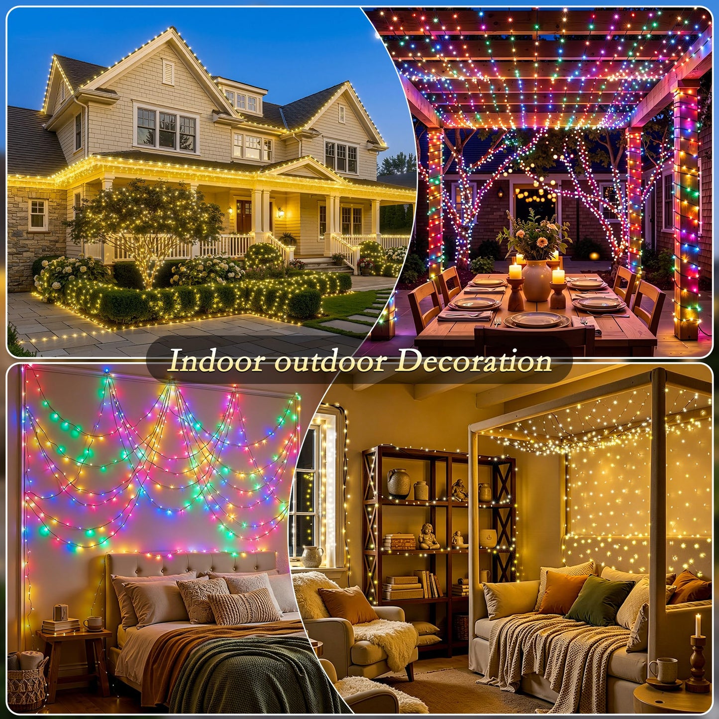 Soagrc 264FT 800LEDs Outdoor String Lights Plug in IP67 Waterproof Twinkle Lights with Remote 11 Modes Dimmable Warm White and Multicolor Color Changing for Backyard Summer Wedding Party Christmas