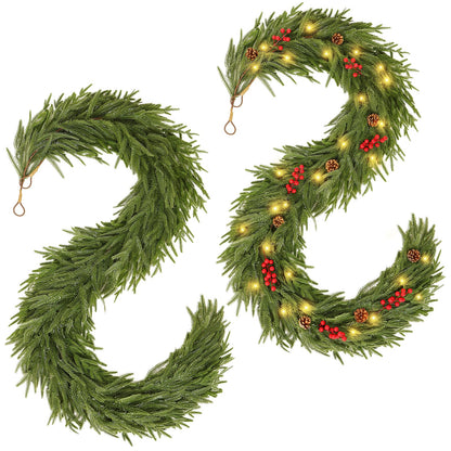 2 PCS 6FT Artificial Norfolk Pine Garlands - Real Touch Winter Pine Garland, Green Artificial Greenery Garland for Mantle, Table, Wall, Indoor & Outdoor Fireplace Christmas Decorations