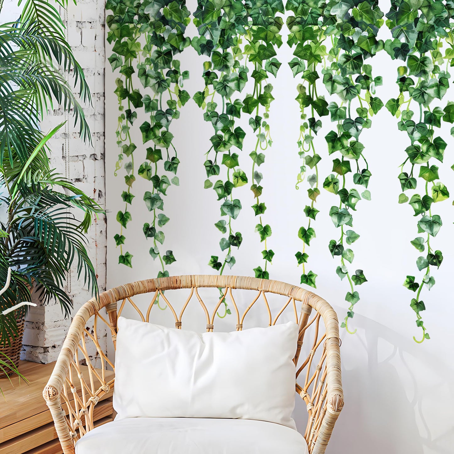 DTLIFEK Green Plants Leaves Wall Decals Hanging Vine Wall Stickers Fresh Green Leaf Wall Art Removable Nature Botanical Vine Branches Leaves Murals for Kids Bedroom TV Background Home Decor 91