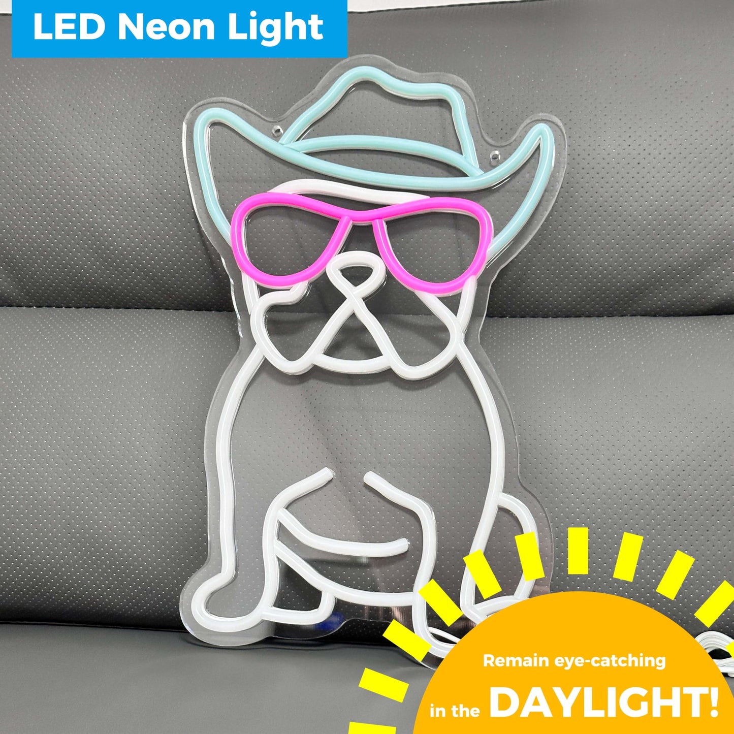 iPuppy Cowboy French Bulldog Neon Sign for Wall Decor Cowboy Frenchie Wearing Glasses LED Neon Lights French Bulldog Decor Accessories Frenchie Decor French Bulldog Gifts,10.6x15.2 inches.