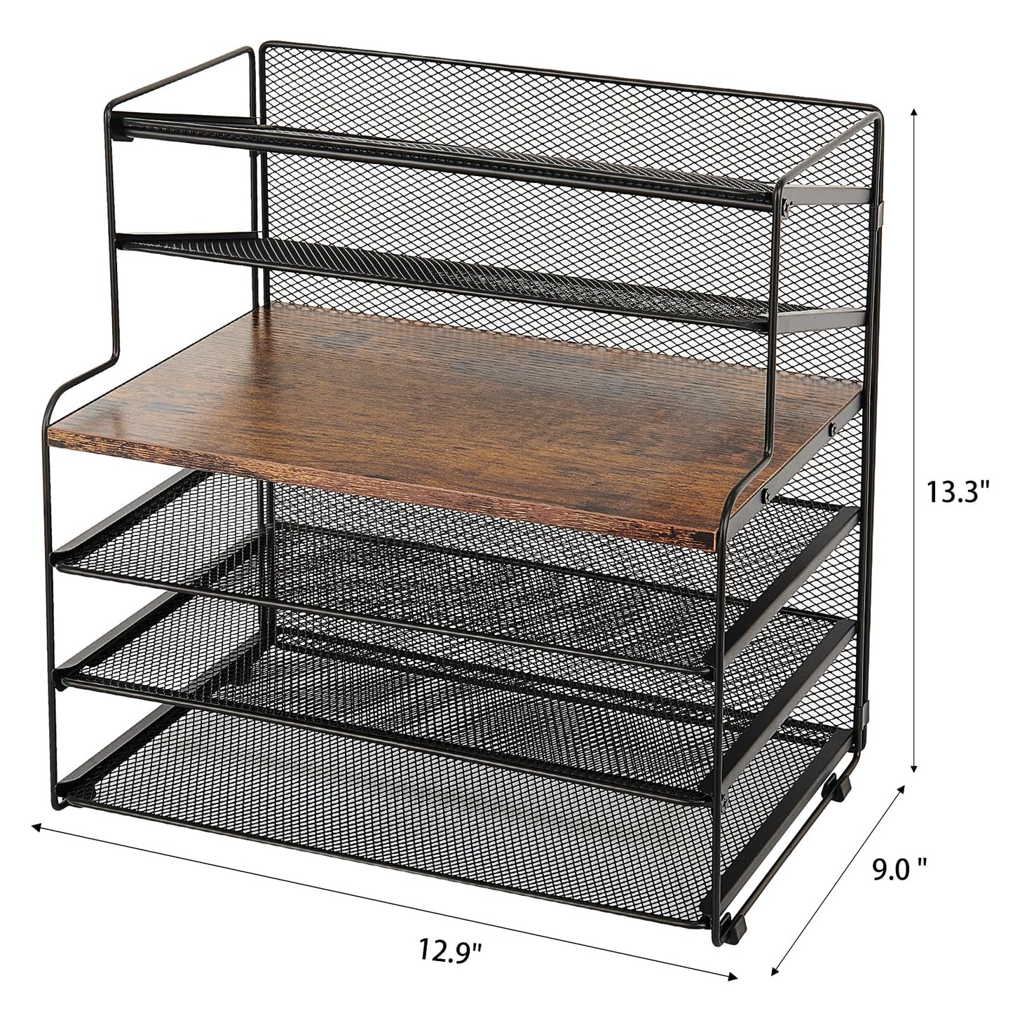 OPNICE 6-Tier Letter Tray Paper Organizer, Desk Organizers and Accessories, Desktop File Organizer, Office Desk Accessories for Office Supplies (Wood Brown)