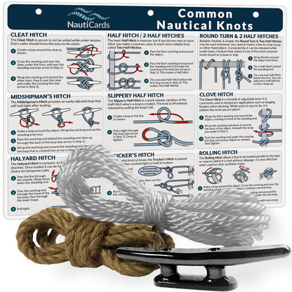 Deluxe Nautical Knot Tying Kit: Guide to 21 Knots, 6" Boat Cleat, and Rope