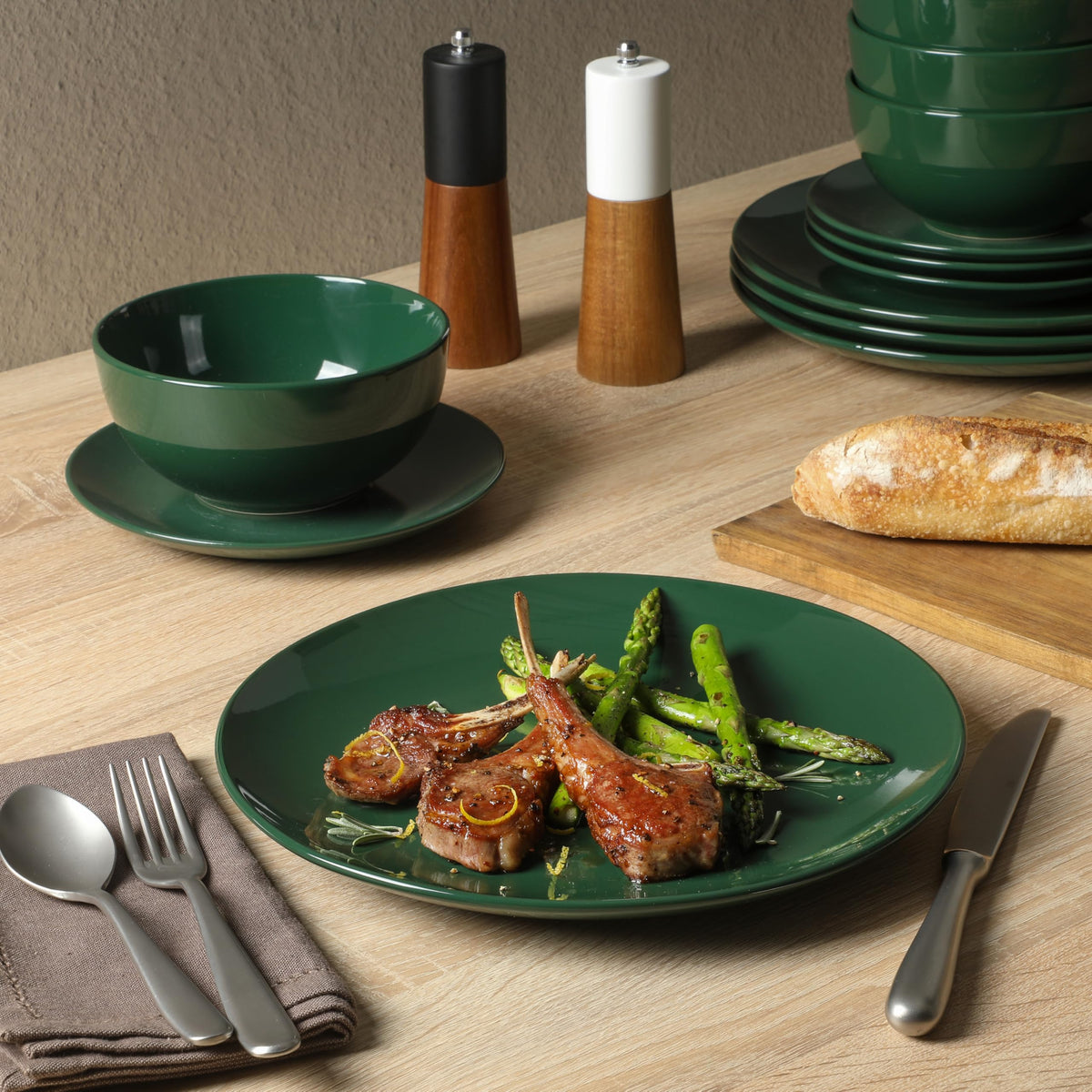Gibson Home Queenslane 16 Piece Double Bowl Plates and Bowls Dinnerware Sets - Matte Blue