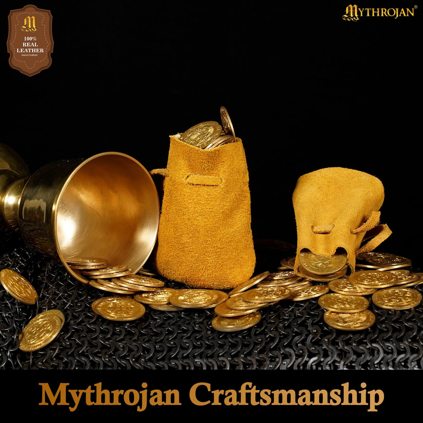 Mythrojan Small Trinket Pouches Pack of 4, Suede Leather Drawstring Coin & Dice Bags for LARP, SCA, Viking & Medieval Events Color : Yellow