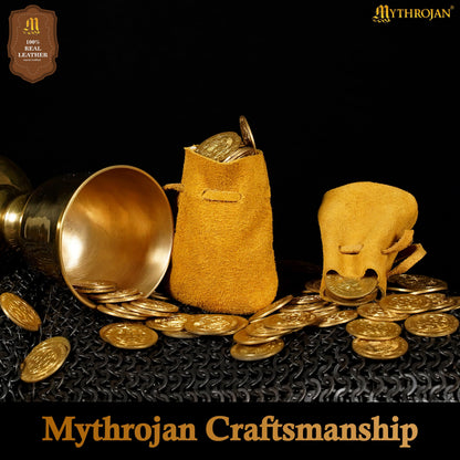 Mythrojan Small Trinket Pouches Pack of 4, Suede Leather Drawstring Coin & Dice Bags for LARP, SCA, Viking & Medieval Events Color : Yellow