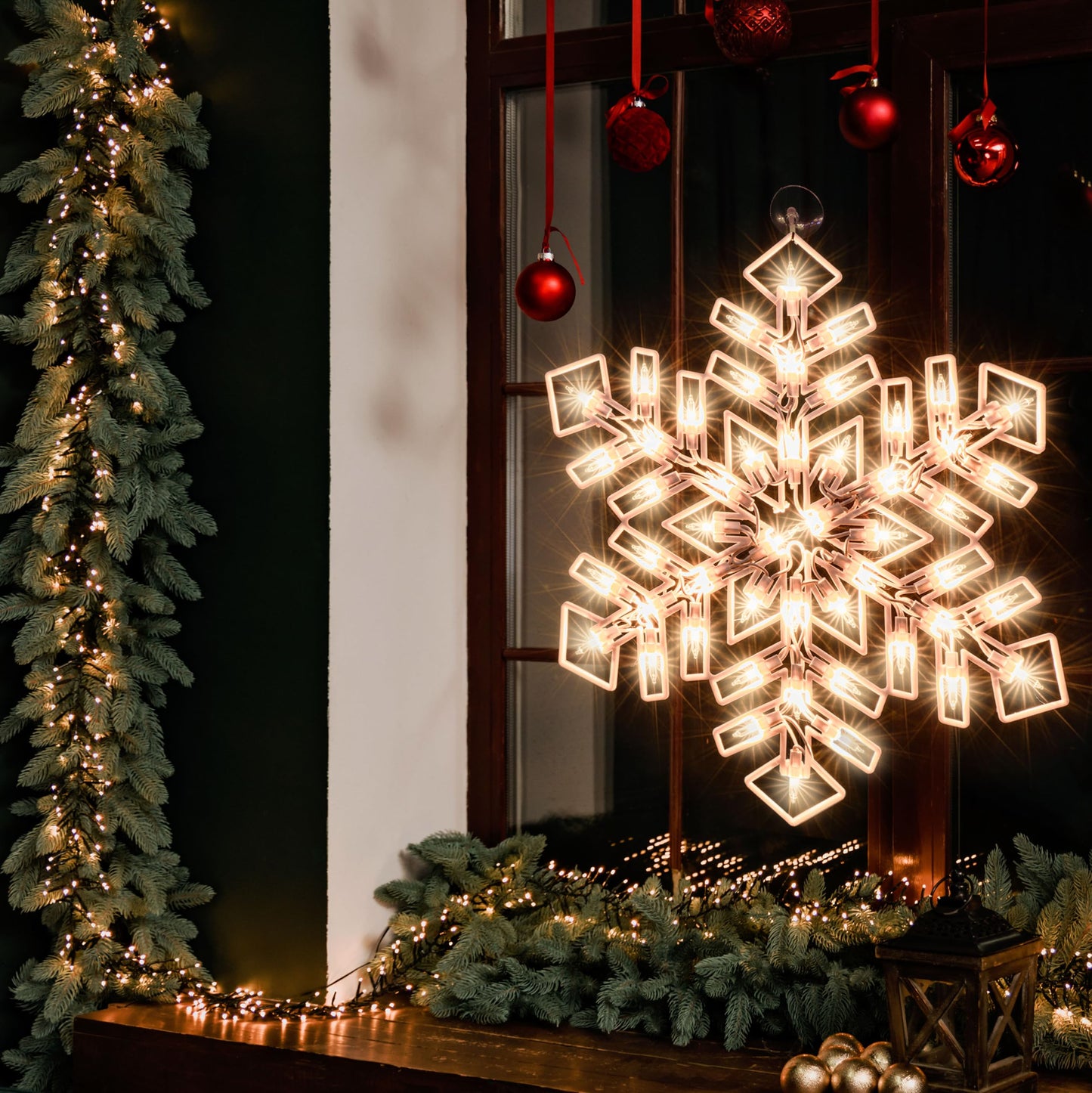 XMASLAND 15 Inch Christmas Window Silhouette Lights Decorations, 50L Christmas Sculpture,Including:Snowflake x1