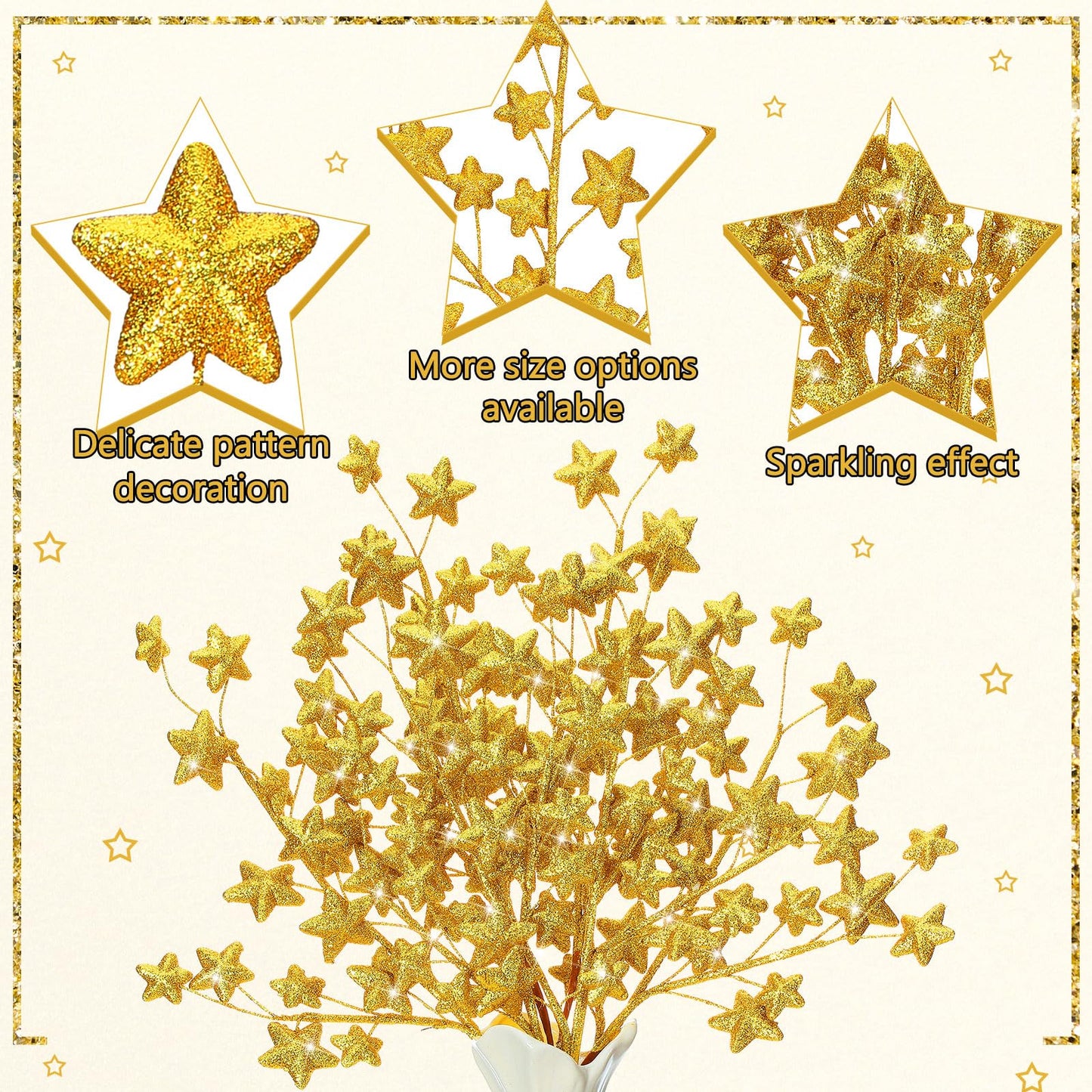 Rivvlive 6 Pcs Glitter Star Picks 17.7 Inch Sparkly Star Tree Stem Picks Twinkle Sticks Foam Vase Table Craft Decoration for Christmas Birthday Party Wedding Centerpieces (Gold)
