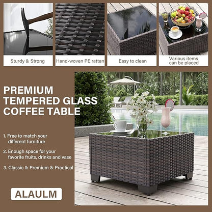 ALAULM 13 Pieces Patio Furniture Set with 2 Swivel Chairs Patio Furniture Outdoor Sectional Sofas with 55000 Gas Fire Pit Patio Conversation Set w/10 Cushions-Sand