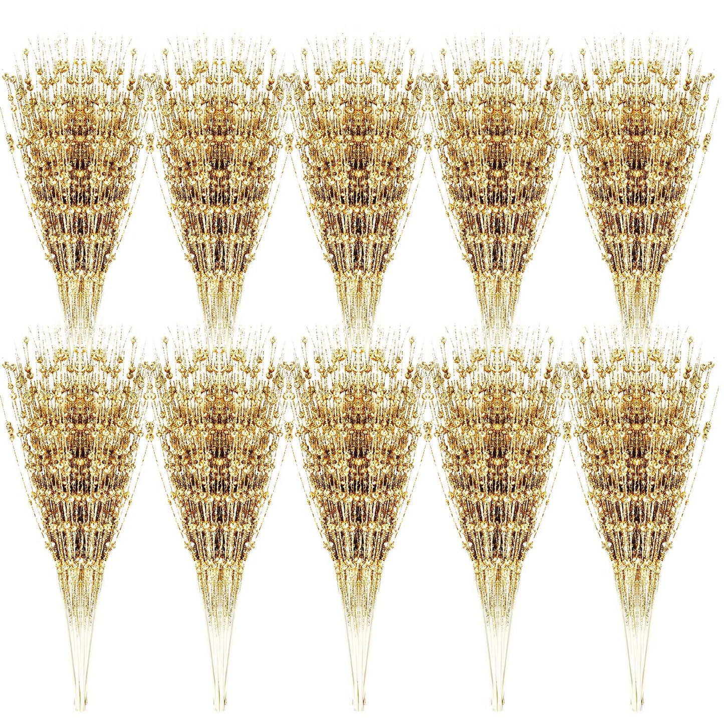 Geosar 30 Pcs Artificial Glitter Berry Stem Decorations 17 Inch Faux Stick Floral Pick Centerpiece Bouquet Flower Bead Twigs for Centerpiece Tree Wreath Ornaments Home(Gold)