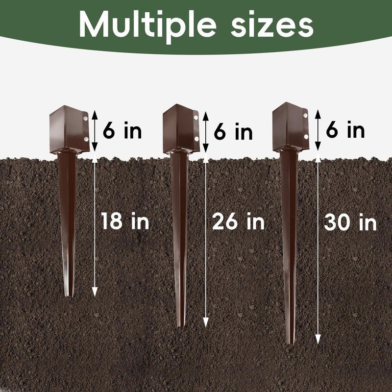 ARIFARO 4x4 Fence Post Anchor Ground Spike, 32 Inch Heavy Duty Powder Coated Metal Post Anchor for Mailbox, Fence & Garden Posts, Fits 3.5" x 3.5" Actual Post, Brown, Pack of 4