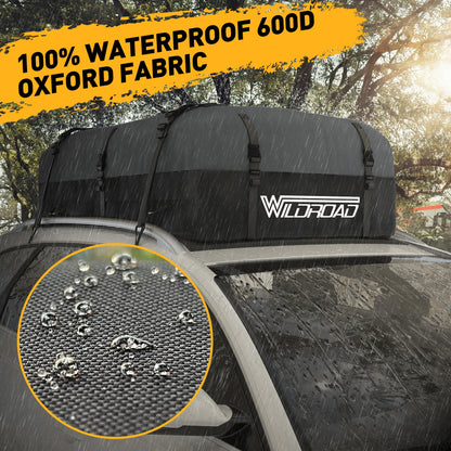 Rooftop Cargo Carrier Bag, WILDROAD 21 Cubic Feet 600D Ultra Anti-Tear Fabric Waterproof Car Roof Bag, Soft-Shell Roof Bag with Storage Bag, Anti-Slip Mat and 6 Door Hooks Fits Car with/Without Racks