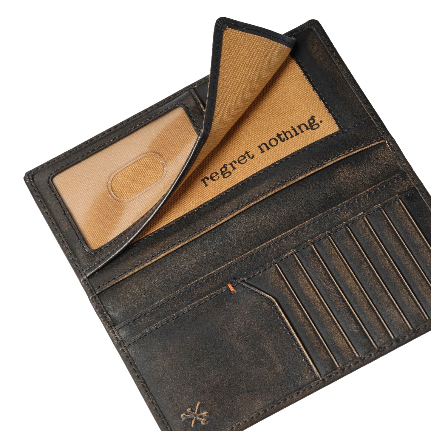 House of Jack Co. Skull Long Bifold Wallet for Men, Full Grain Cowhide Leather Biker Wallet, Rodeo Wallet, Black