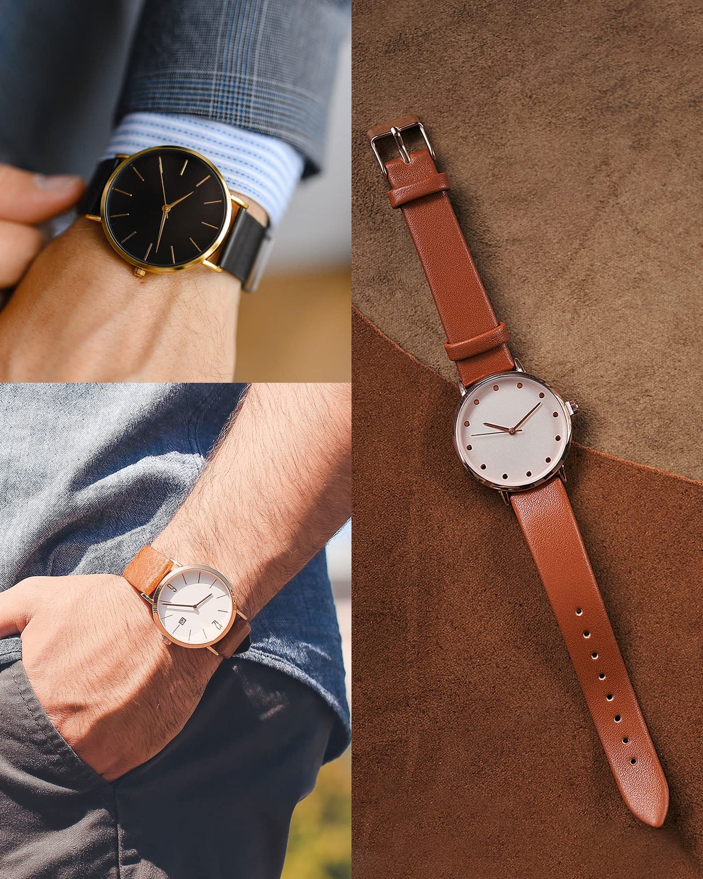 uxcell Black Genuine Leather Band 14mm Width, Flat Thin Elegant Leather Watch Strap for Women