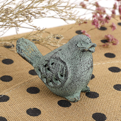 OwnMy 2PCS Cast Iron Green Bird Sculptures - Outdoor & Indoor Small Birds Statues, Hollow Carved Bird Figurines Ornaments Decorative Animal Figurines for Garden Patio Home Decors