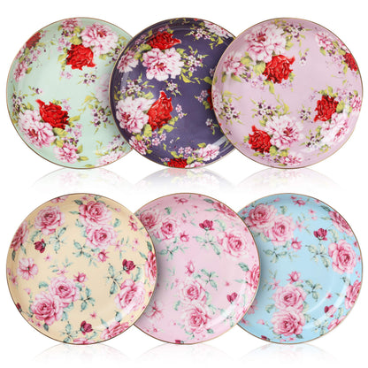 BTaT- Porcelain Floral Dessert Plates, 8 inch, Set of 6, Deep Plates, Porcelain Bone China, Appetizer Plates, Floral Plates, Salad Plates, Small Plates Set, Small Dishes