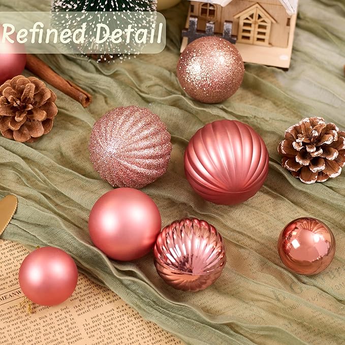 50ct Christmas Balls Ornaments for Xmas Tree, Pink Shatterproof Christmas Tree Decorations Hanging Ball for Holiday Party Decor(1.57"-2.36")
