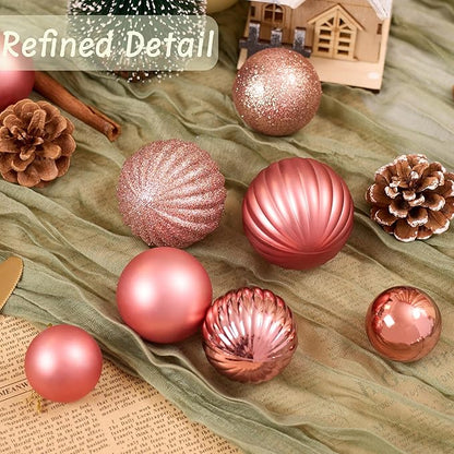 50ct Christmas Balls Ornaments for Xmas Tree, Pink Shatterproof Christmas Tree Decorations Hanging Ball for Holiday Party Decor(1.57"-2.36")